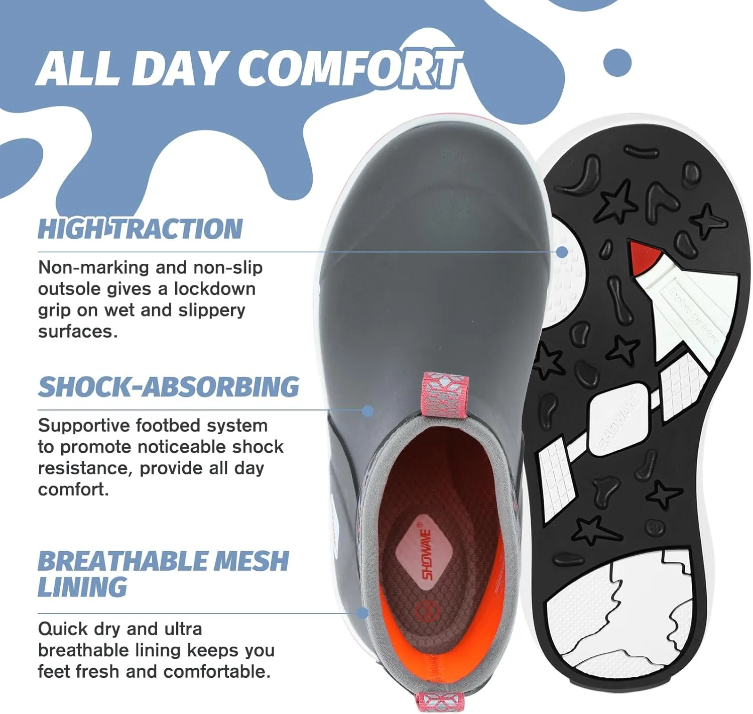Showave Kid's Deck Boots Waterproof Ankle Rain Boots for Boys Girls Insulated Neoprene Rubber Boots Non-slip Child Rain Shoes