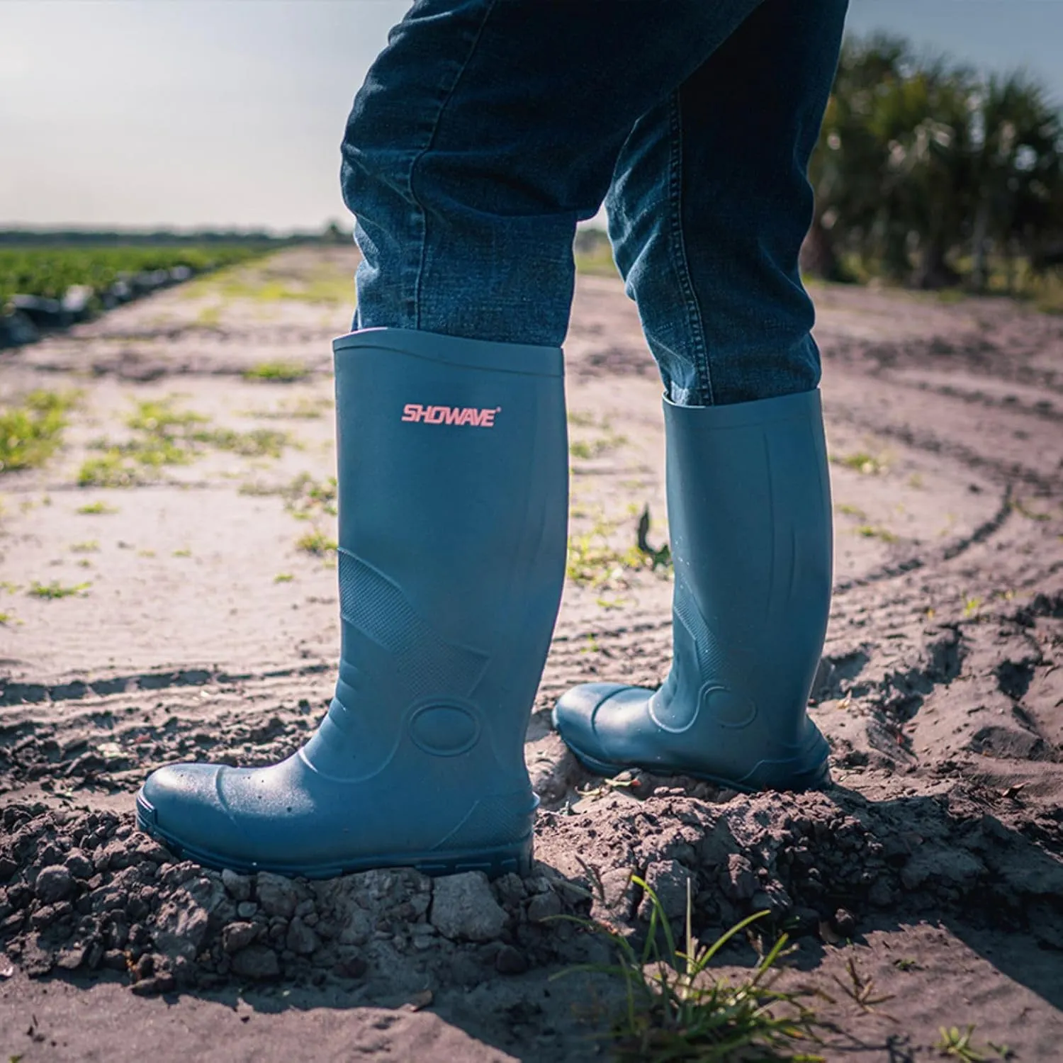 Showave Men's Rain Boots with Reinforced Steel Shank Waterproof Rubber Boots Durable Concrete Boot Outdoor Work Boots Lightweight Mud Boots Plain Toe for Agriculture Industrial