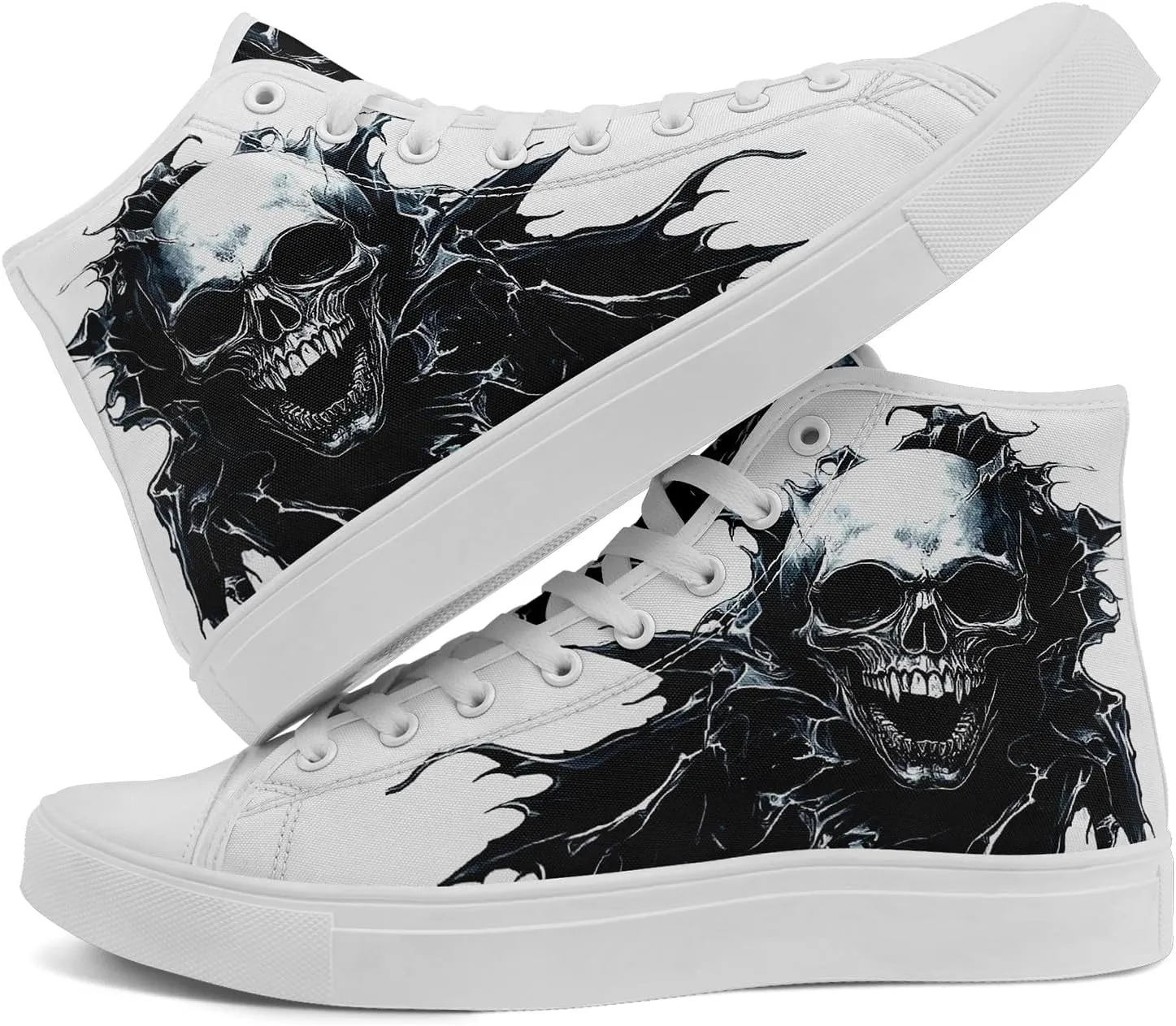 Skull Shoes High Top Canvas Sneakers for Men Women Classic Lace up Casual Trainers Plimsoles Flat Shoes Gothic Walking Streetwear