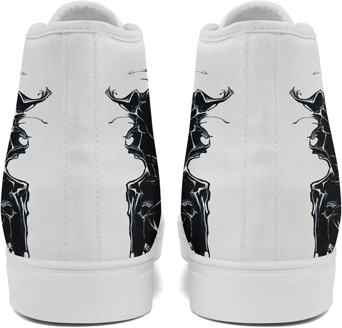 Skull Shoes High Top Canvas Sneakers for Men Women Classic Lace up Casual Trainers Plimsoles Flat Shoes Gothic Walking Streetwear