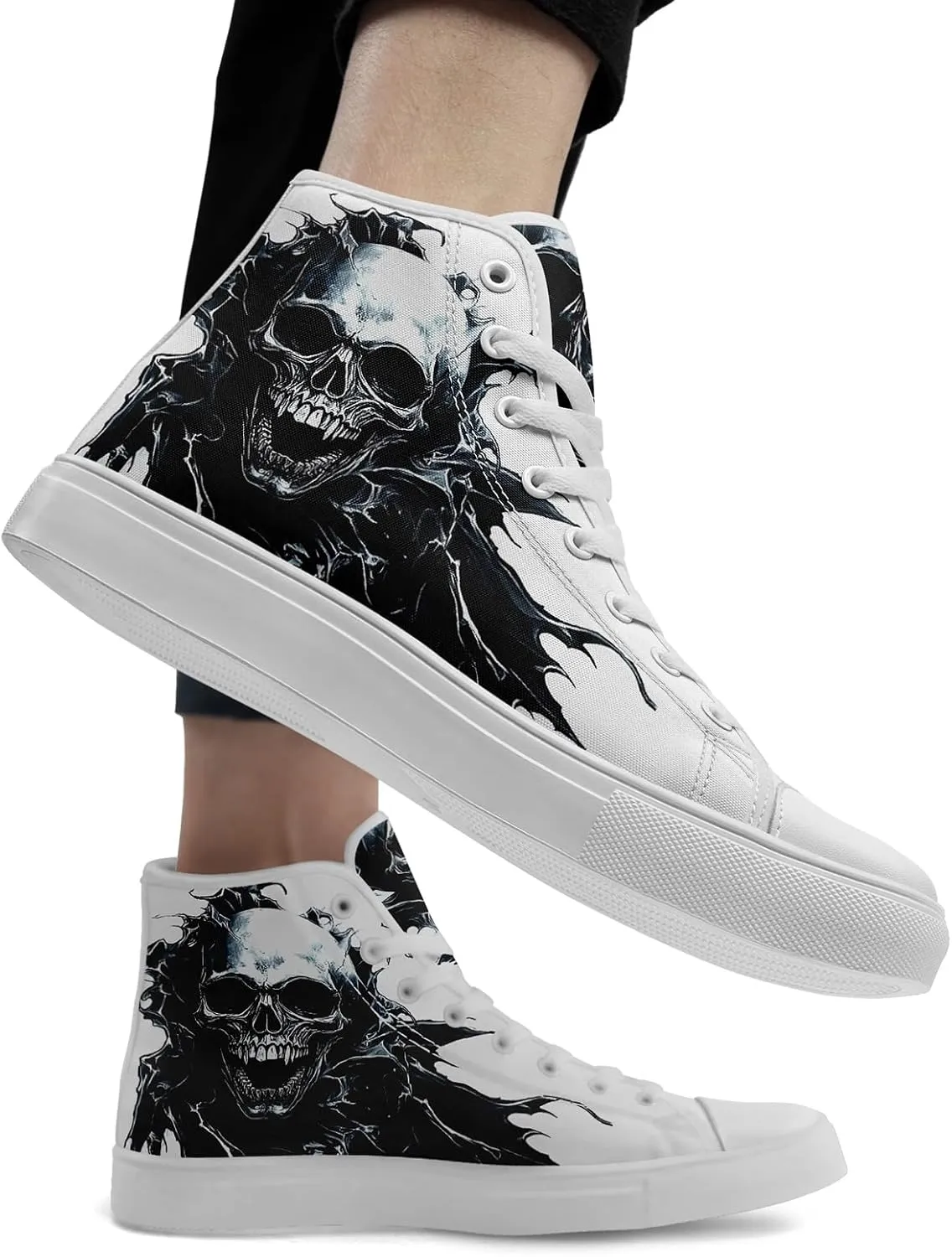 Skull Shoes High Top Canvas Sneakers for Men Women Classic Lace up Casual Trainers Plimsoles Flat Shoes Gothic Walking Streetwear