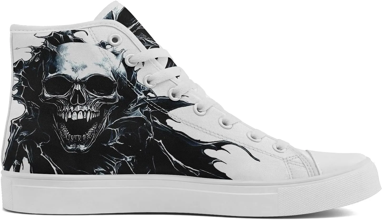 Skull Shoes High Top Canvas Sneakers for Men Women Classic Lace up Casual Trainers Plimsoles Flat Shoes Gothic Walking Streetwear