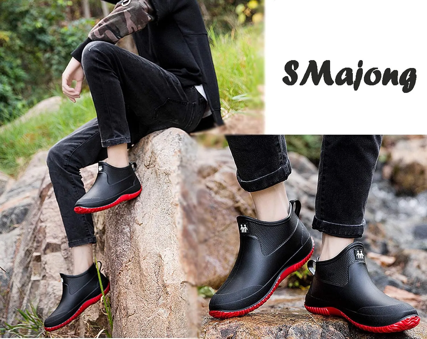 SMajong Rain Boots for Women Waterproof Garden Shoes Men Anti Slip Rubber Ankle Boots Car Wash Shoes Women's Rain Footwear