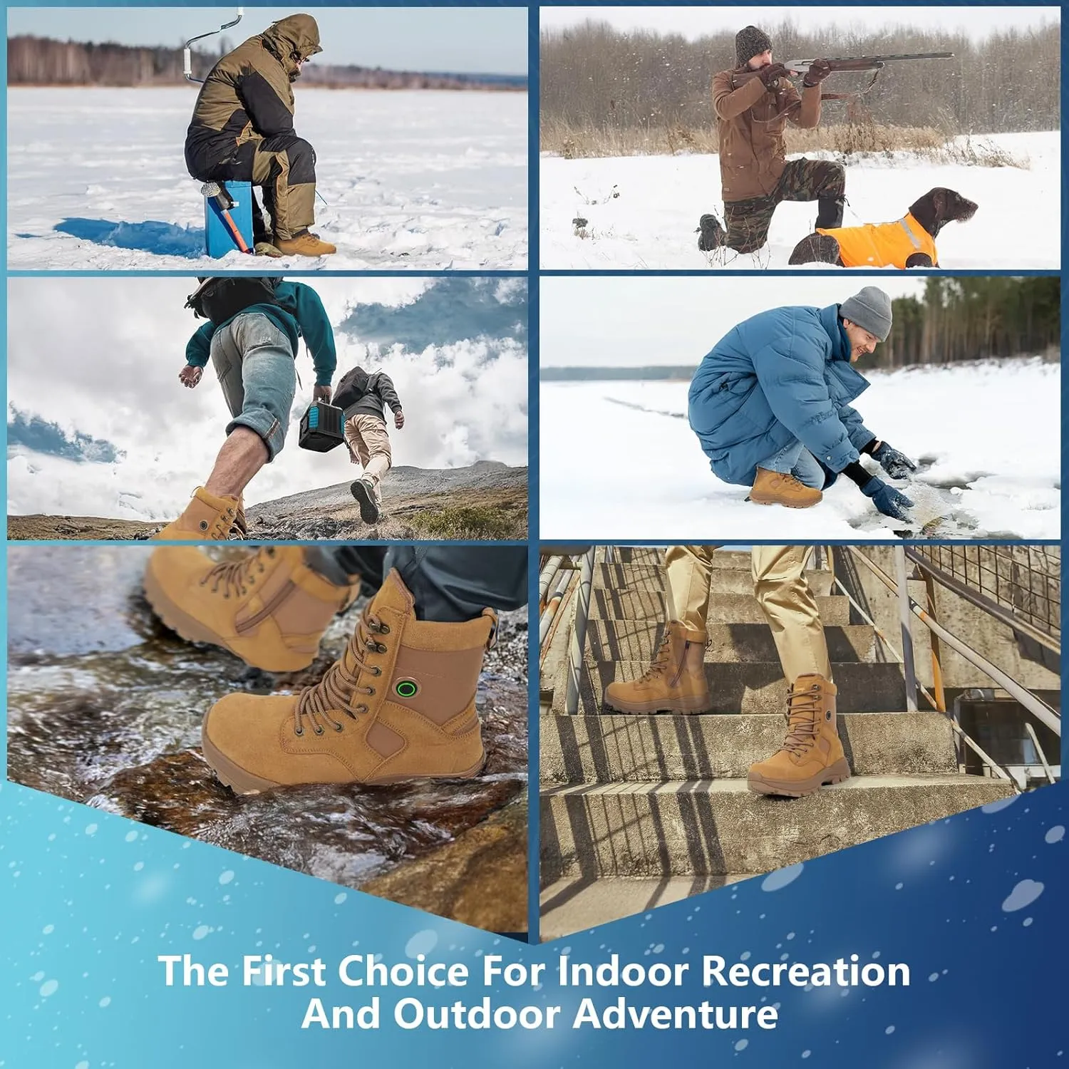 Snow Boots with Heating Function, Heated Shoes, Warmer Heated Boots, with 5000mAh Rechargeable Battery, Anti Skid Shoes with Steel Spikes, Waterproof Leather Surface, Fuzz Lining