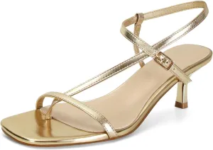 SOVANYOU Womens Strappy Kitten Heel Thong Sandals Square Open Toe Flip Flop Ankle Strap Heels