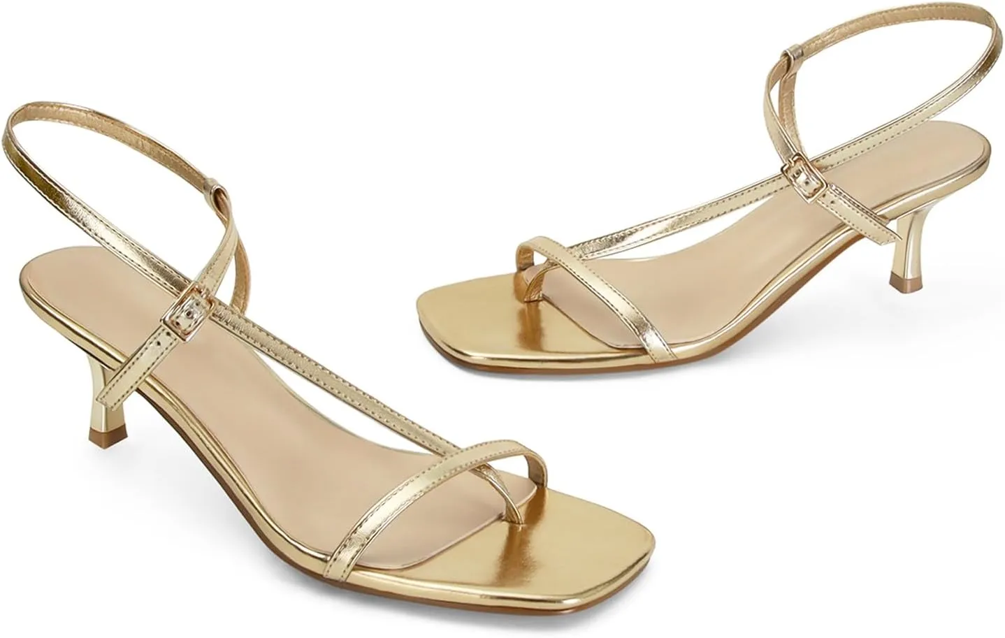 SOVANYOU Womens Strappy Kitten Heel Thong Sandals Square Open Toe Flip Flop Ankle Strap Heels