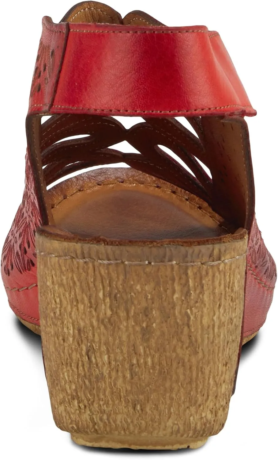 Spring Step Inocencia Women's Leather Wedge Sandals | Low Heel Sandals for Women with Floral Laser Cut Design, Hook and Loop Strap, Mediterranean Style