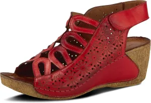Spring Step Inocencia Women's Leather Wedge Sandals | Low Heel Sandals for Women with Floral Laser Cut Design, Hook and Loop Strap, Mediterranean Style