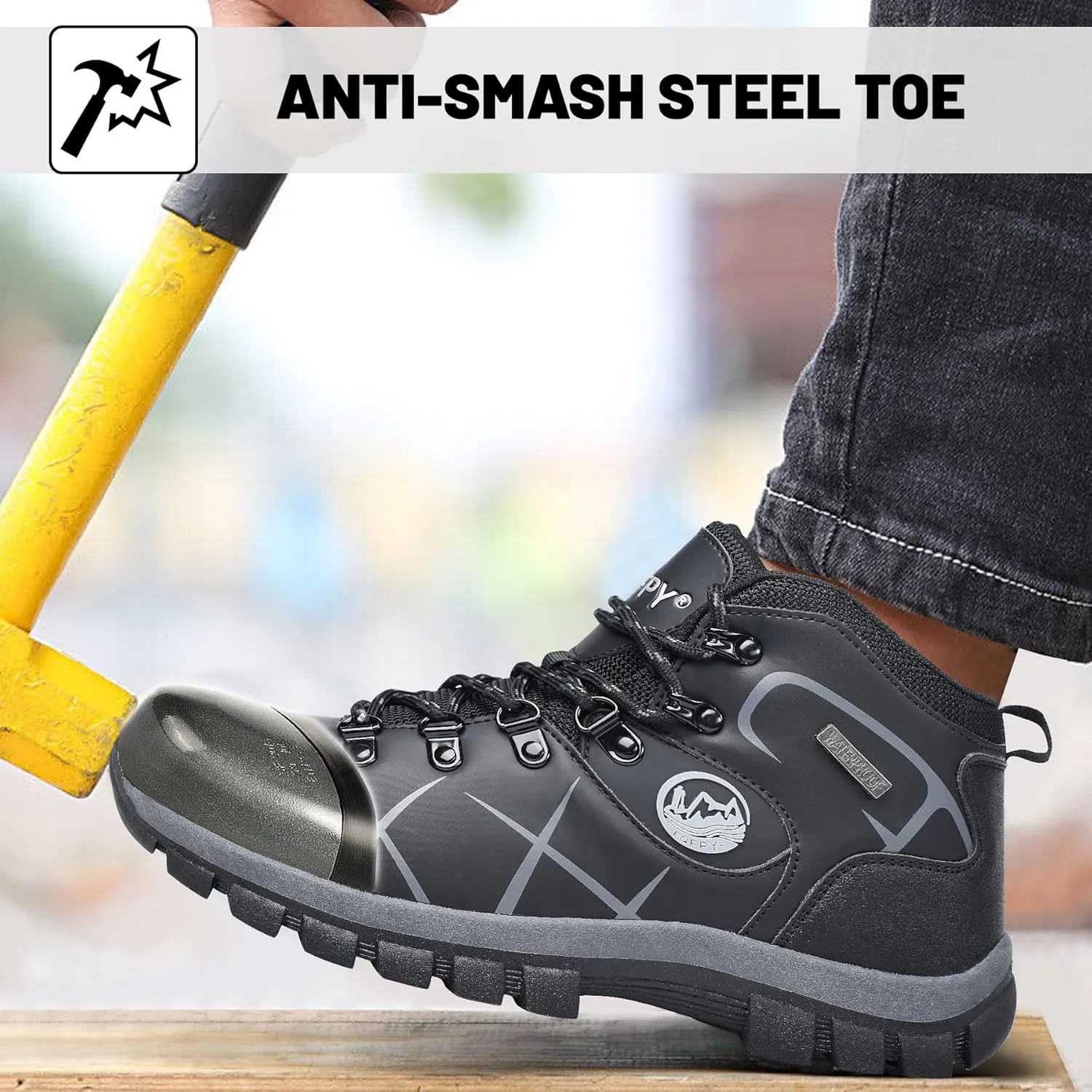 Steel Toe Boots for Men and Women Waterproof Lightweight Work Safety Shoes Puncture Proof Slip Resistant Indestructible Outdoor Hiking Construction Work Utility Boots