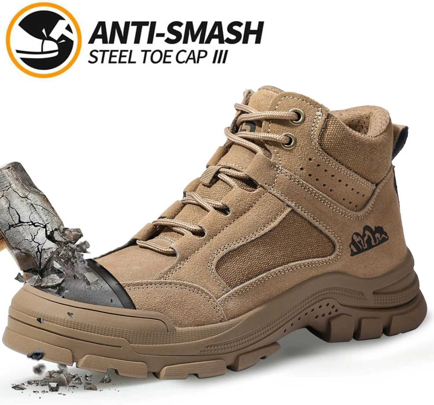 Steel Toe Boots for Men Indestructible Construction Steel Toe Work Shoes Breathable Lightweight High Top Safety Work Boots for Men.
