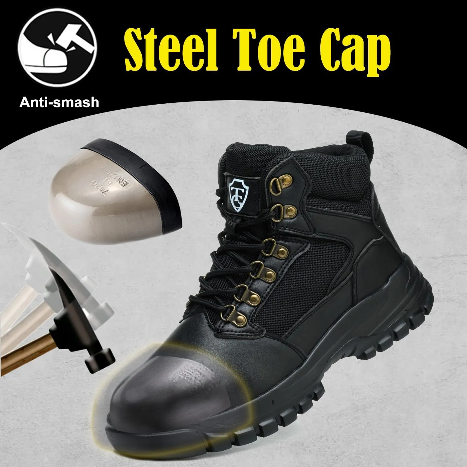 Steel Toe Boots for Men Lightweight Work Safety Shoes Puncture Proof Industrial Construction Boots