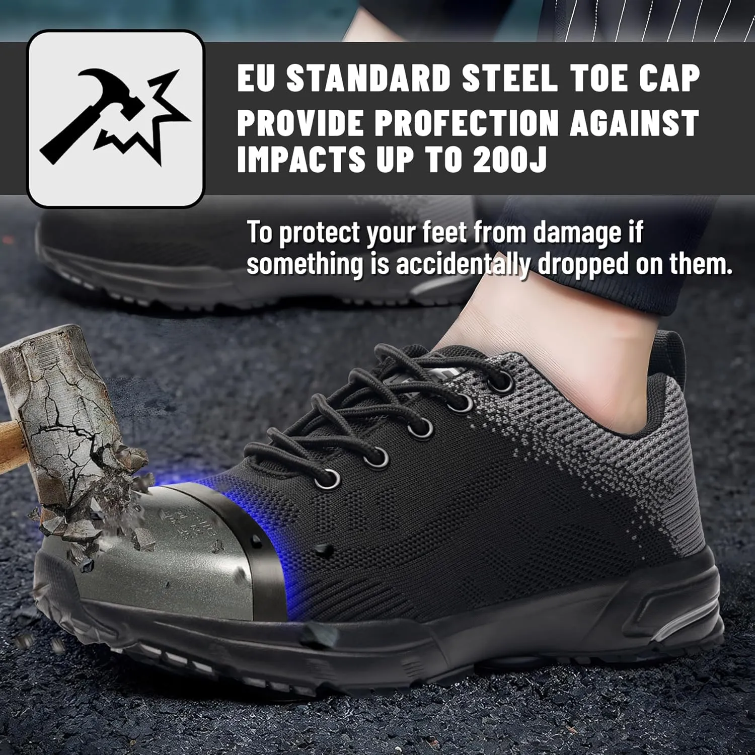 Steel Toe Shoes for Men Women Work Safety Shoes Comfortable Lightweight Puncture Proof Slip Resistant Indestructible Warehouse Industry Construction Shoes