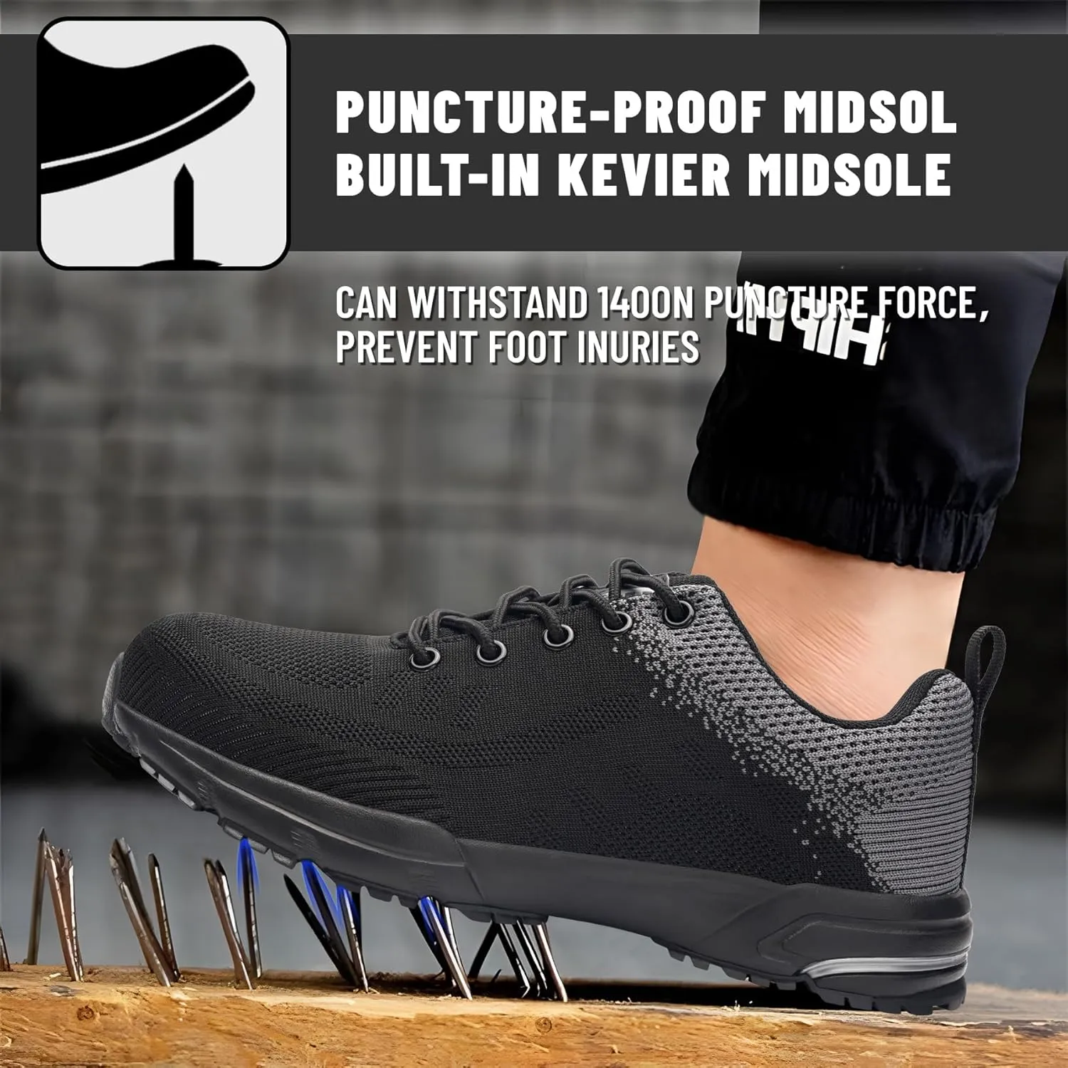 Steel Toe Shoes for Men Women Work Safety Shoes Comfortable Lightweight Puncture Proof Slip Resistant Indestructible Warehouse Industry Construction Shoes