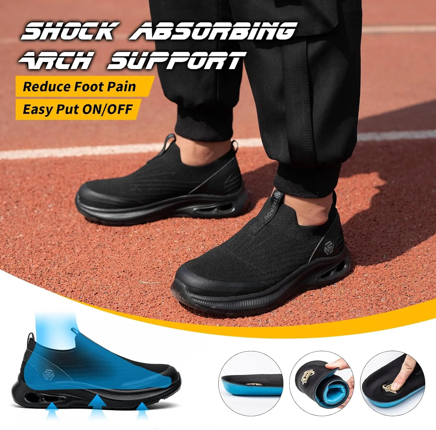 Steel Toe Shoes Men Lightweight Comfortable Work Shoes Slip On Safety Shoe Walking Sneakers Puncture Proof Loafers