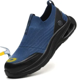 Steel Toe Shoes Men Lightweight Comfortable Work Shoes Slip On Safety Shoe Walking Sneakers Puncture Proof Loafers