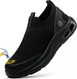Steel Toe Shoes Men Lightweight Comfortable Work Shoes Slip On Safety Shoe Walking Sneakers Puncture Proof Loafers