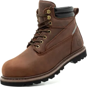 Steel Toe Work Boots for Men Non Slip Comfortable Black/Brown Leather Rubber Industrial & Construction Boots