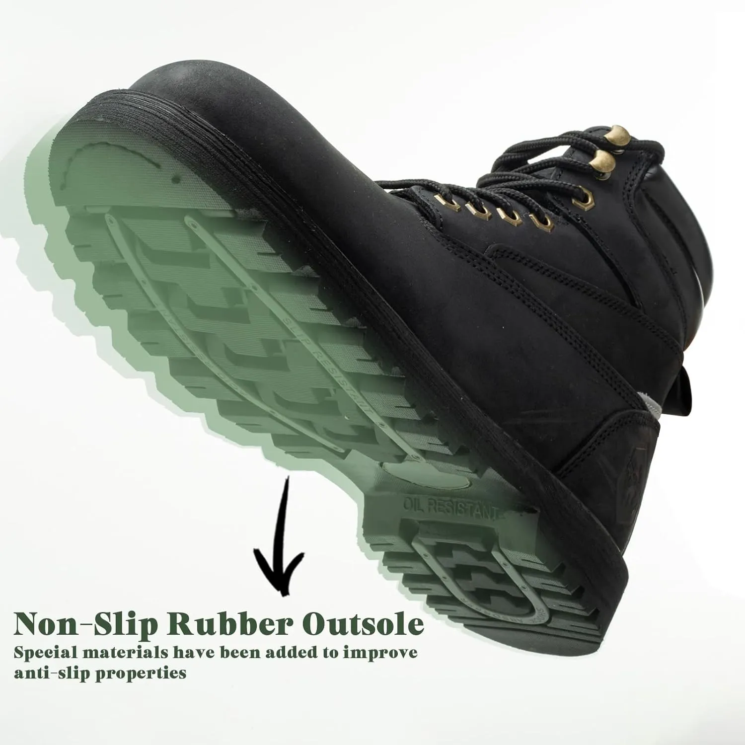 Steel Toe Work Boots for Men Non Slip Comfortable Black/Brown Leather Rubber Industrial & Construction Boots