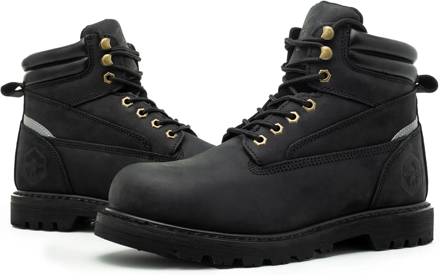 Steel Toe Work Boots for Men Non Slip Comfortable Black/Brown Leather Rubber Industrial & Construction Boots