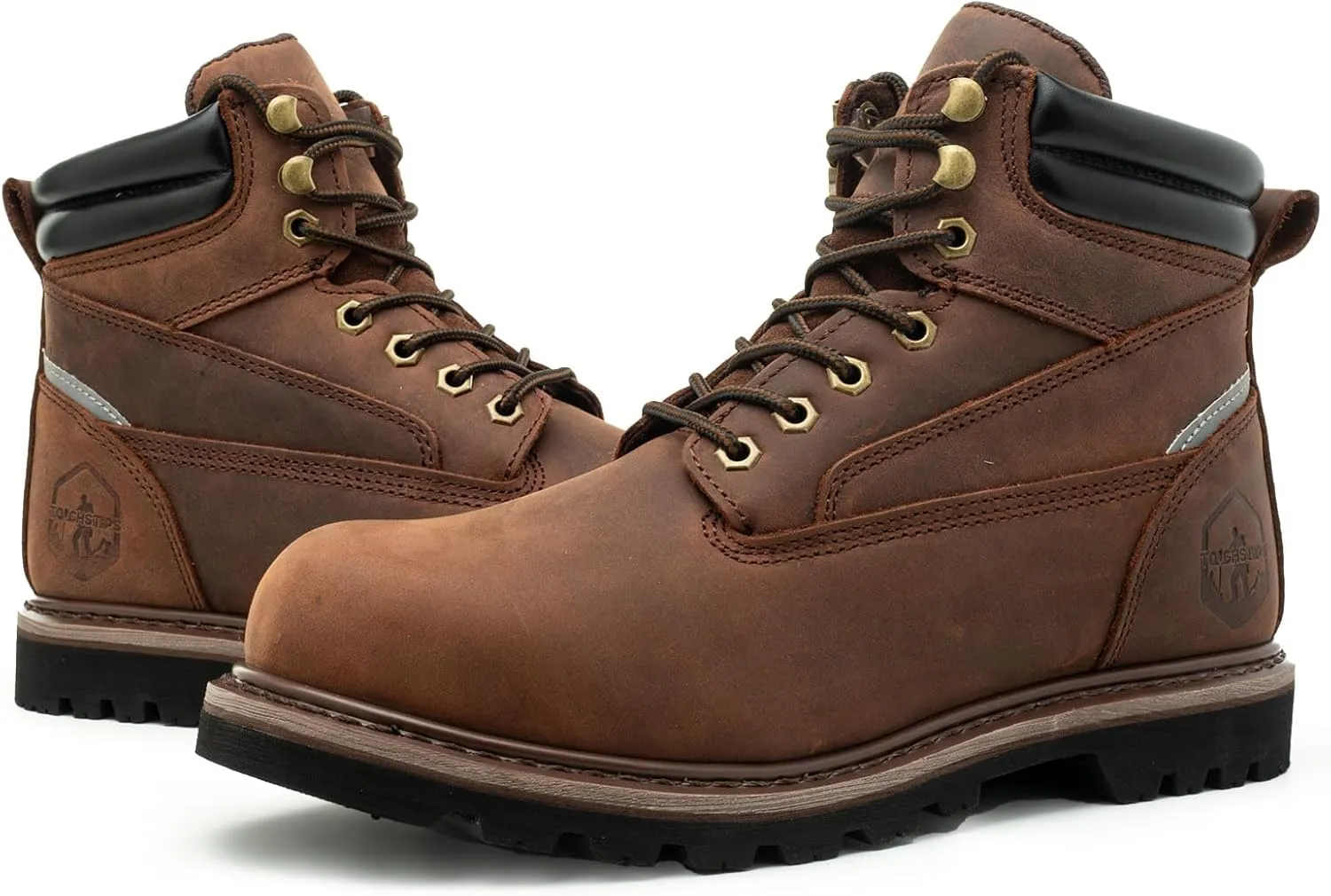 Steel Toe Work Boots for Men Non Slip Comfortable Black/Brown Leather Rubber Industrial & Construction Boots