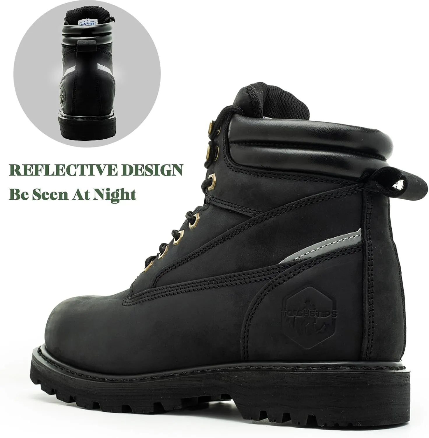 Steel Toe Work Boots for Men Non Slip Comfortable Black/Brown Leather Rubber Industrial & Construction Boots