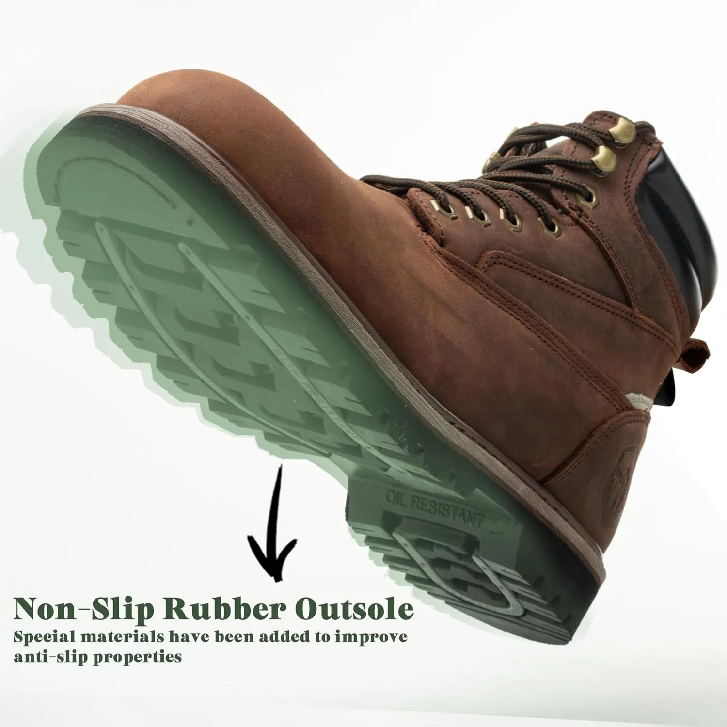 Steel Toe Work Boots for Men Non Slip Comfortable Black/Brown Leather Rubber Industrial & Construction Boots