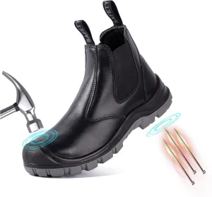 Steel Toe Work Boots for Men Slip-on Chelsea Boot, Men's Industrial & Construction Shoes, Waterproof, Lightweight, Comfortable, Non-slip Safety Shoes, Black, 10.5