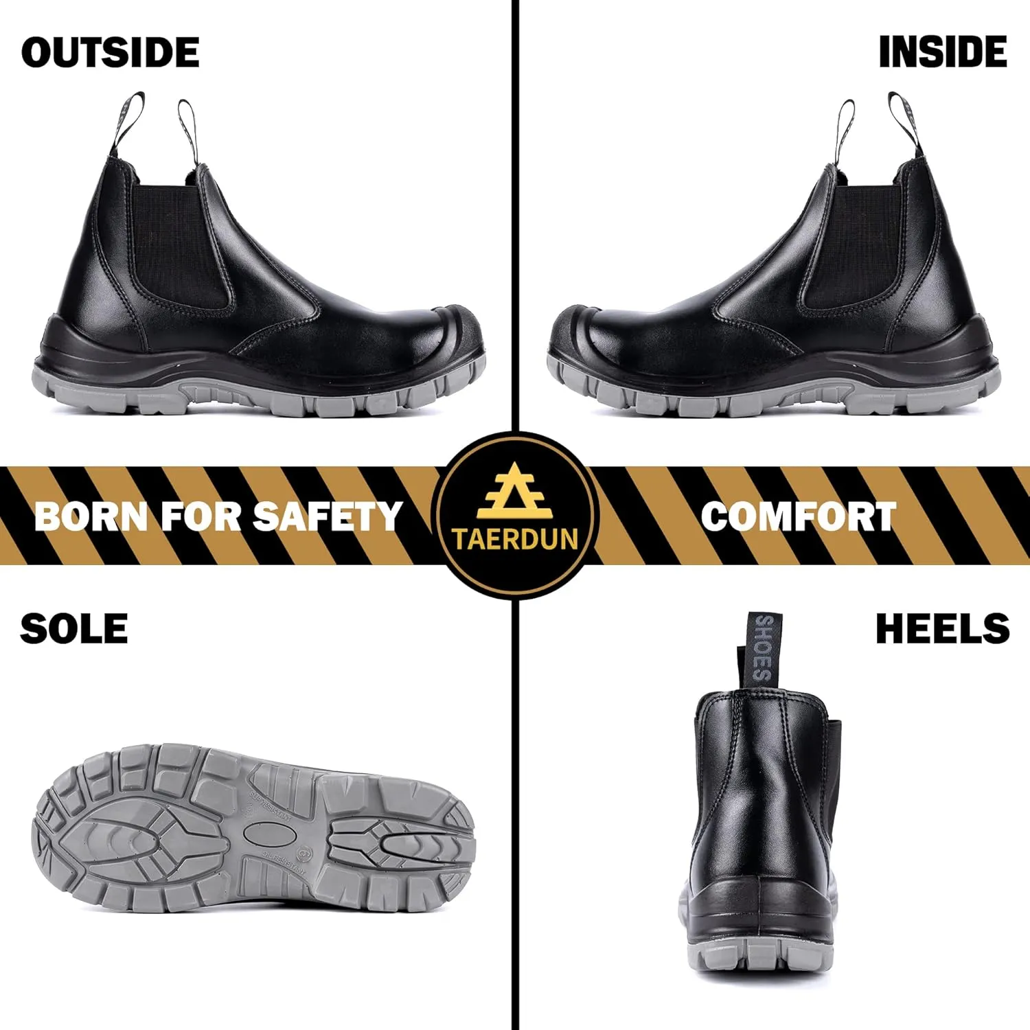 Steel Toe Work Boots for Men Slip-on Chelsea Boot, Men's Industrial & Construction Shoes, Waterproof, Lightweight, Comfortable, Non-slip Safety Shoes, Black, 10.5