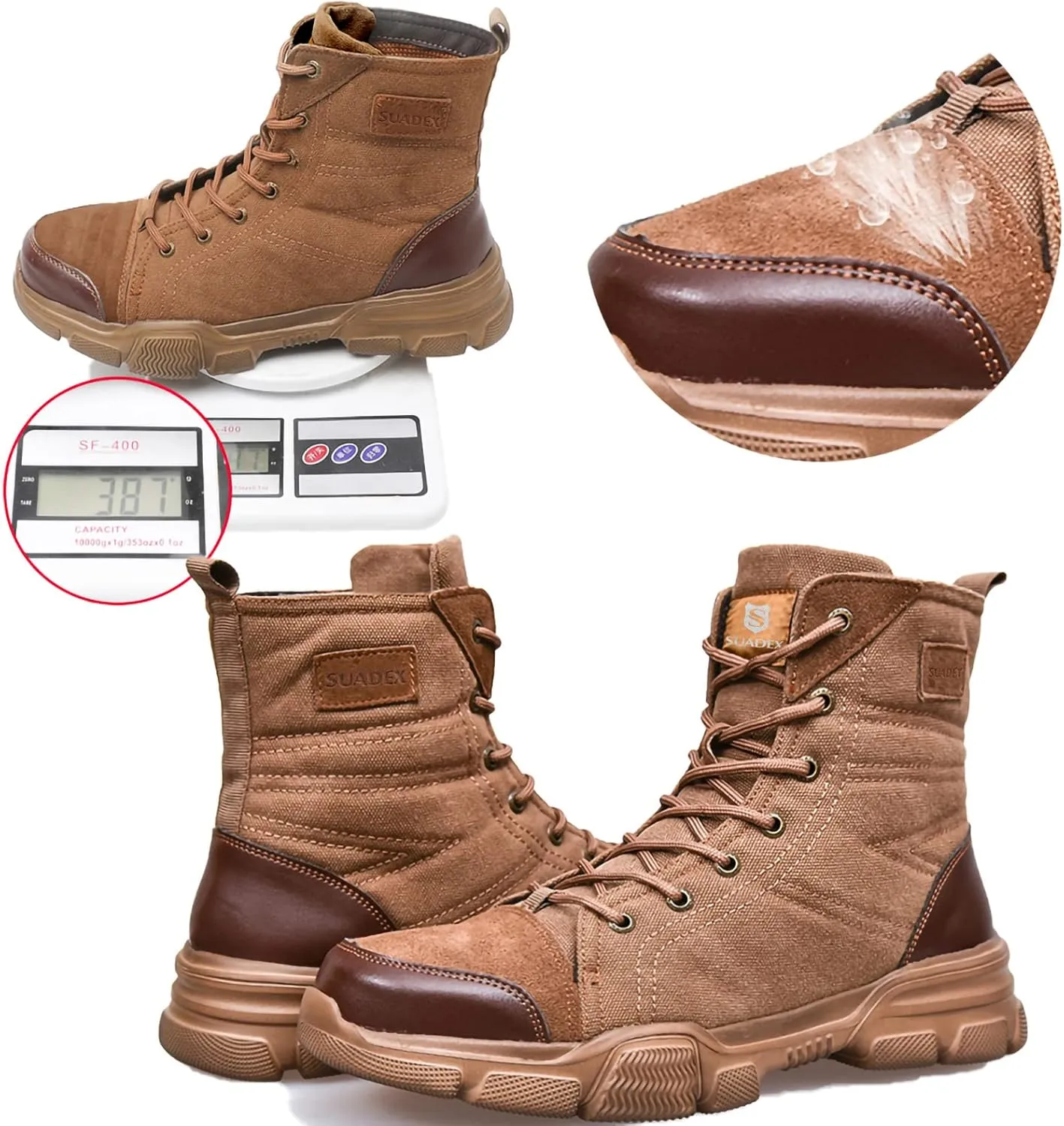 SUADEX Steel Toe Boots for Men Women Indestructible Non Slip Comfortable Work Boot Safety Construction Shoes