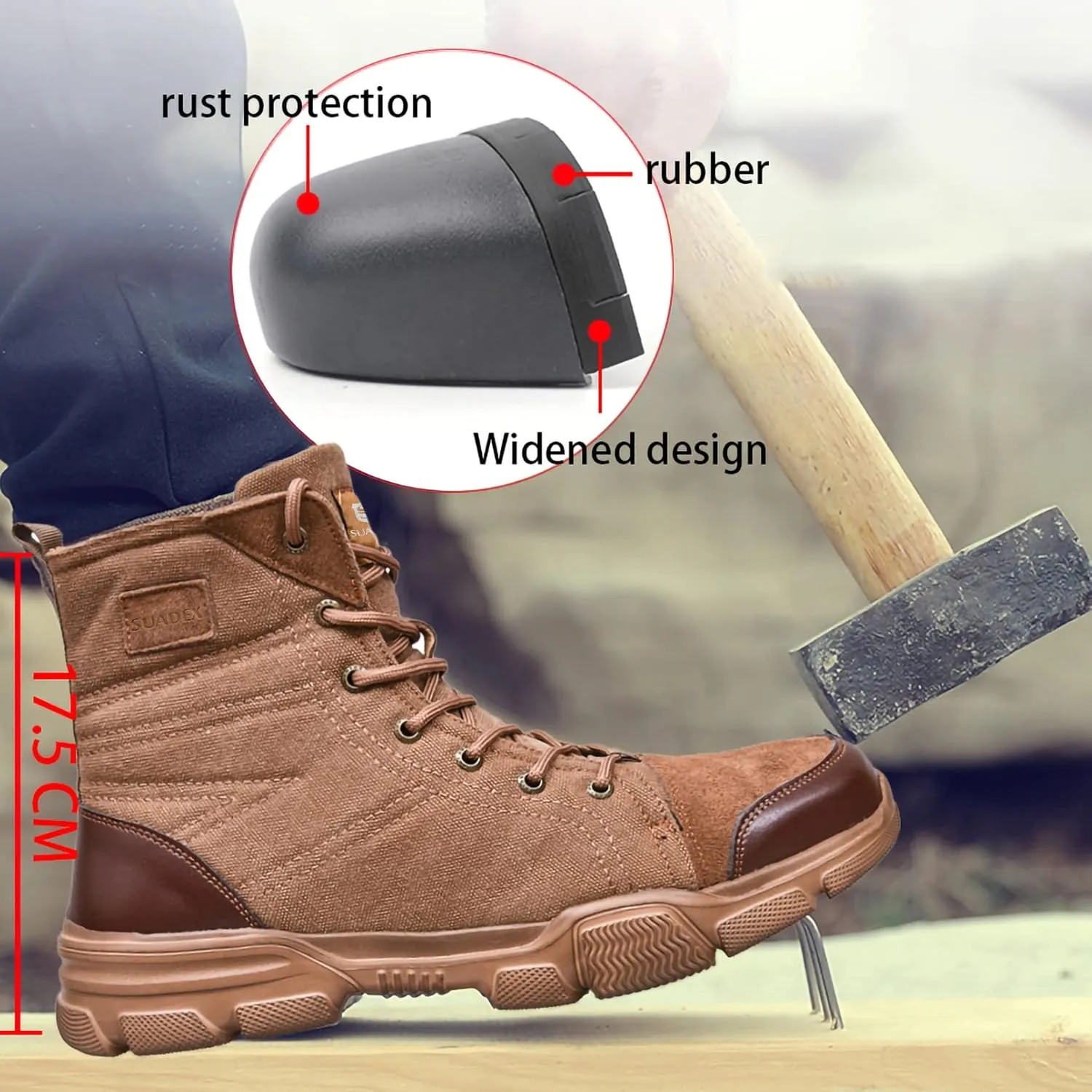 SUADEX Steel Toe Boots for Men Women Indestructible Non Slip Comfortable Work Boot Safety Construction Shoes