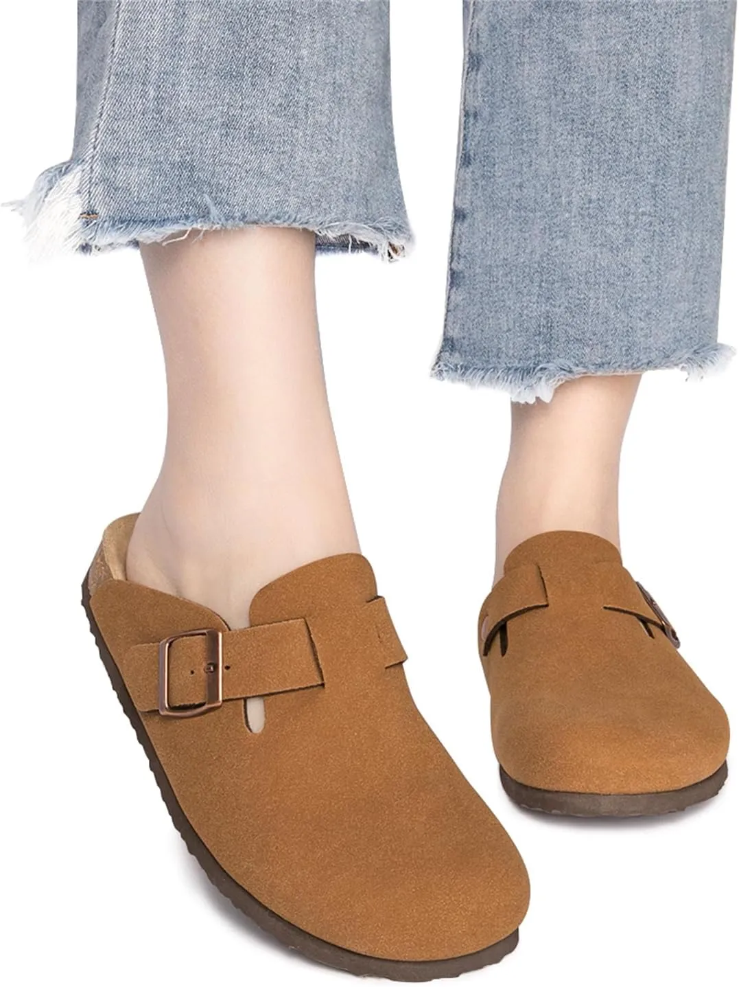 Suede Clogs Potato Shoes Cork Footbed Sandals Comfort Mules with Arch Support Slip On Slippers