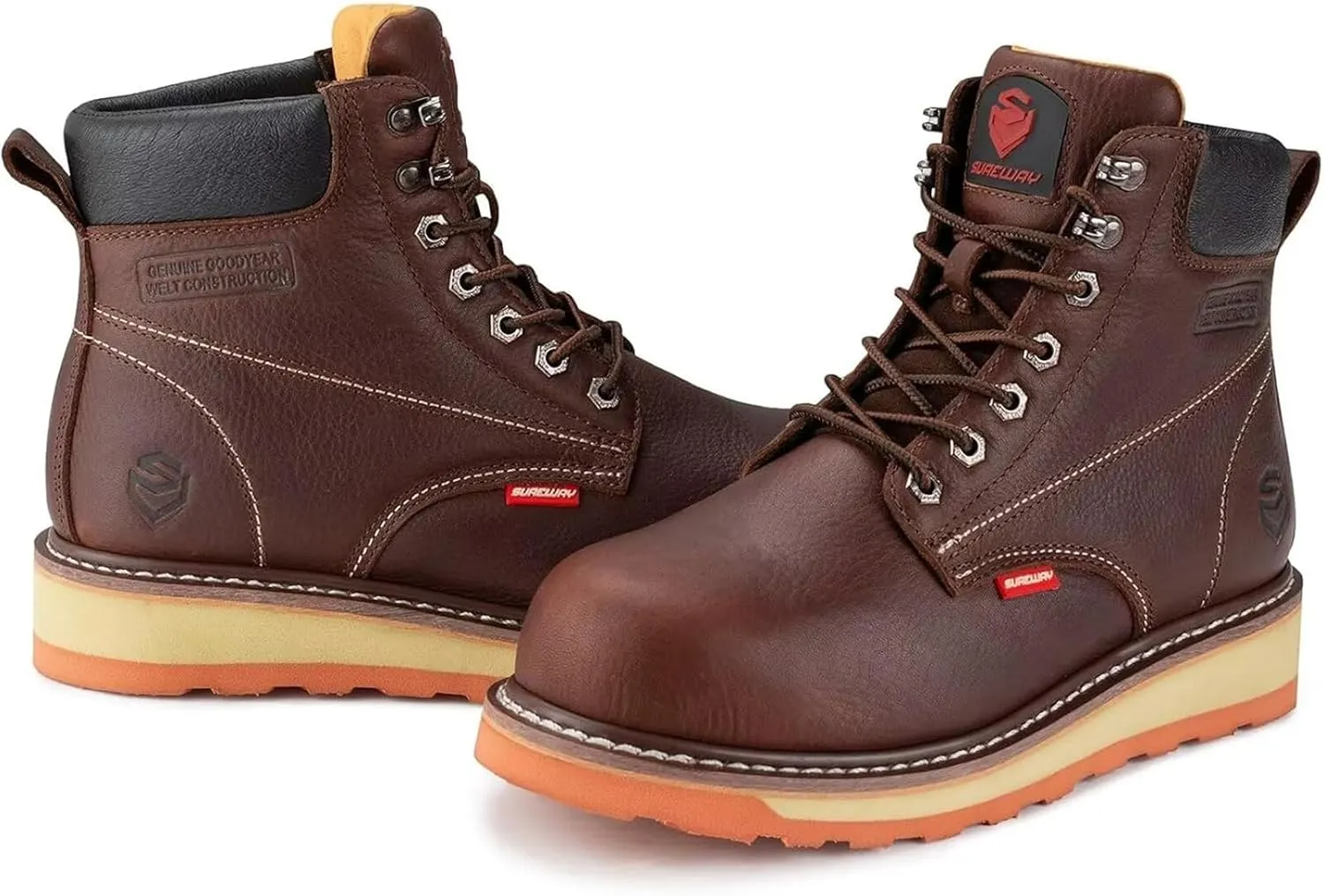 SUREWAY 6 in Mens Heavy Duty Soft/Steel Toe Work Boots for Men,Goodyear Welted,Full Grain Leather,Slip Resistant,EH Safety Industrial Construction Boot