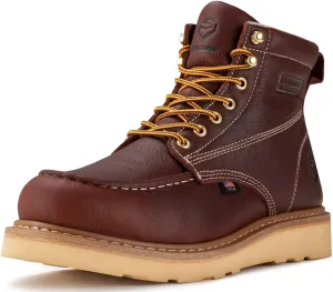 SUREWAY 6” Wedge Moc Toe Work Boots for Men - Soft Toe,Premium Full-Grain Leather,Lightweight Work Boots/Shoes,Comfort Insole,Oil/Slip Resistant,Real Goodyear,EH Rated Industrial Construction Boots