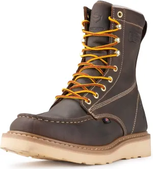 SUREWAY Mens 8 in Wedge Moc Soft/Steel Toe Work Boots for Men,Full-Grain Leather,Goodyear Welt,EH,Safety Industrial Construction Boots/Shoes for Women