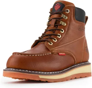 SUREWAY Mens Heavy Duty Soft/Composite/Steel Toe Work Boots for Men-Comfortable,Goodyear Welt,Full Grain Leather,6 in Wedge Moc Toe Construction Boots/Shoes,Waterproof Steel Toe Light Brown,Size 9.5