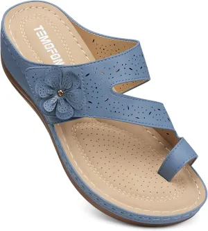 TEMOFON Flip Flops for Women Dressy: Comfortable Walking Summer Sandals Woman 2025 - Slip On Split Toed Thong Sandal