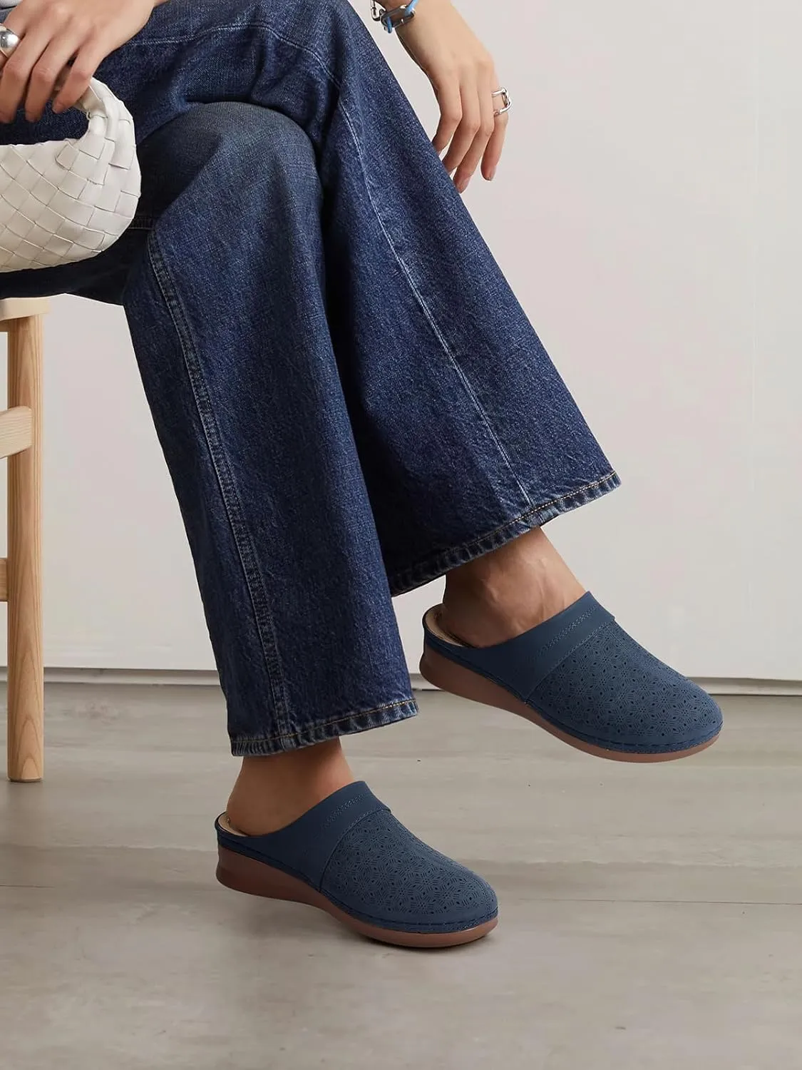 TEMOFON Womens Clogs Slip on Mules: Closed Toe Sandals Women - Summer Wedge Comfortable Shoes