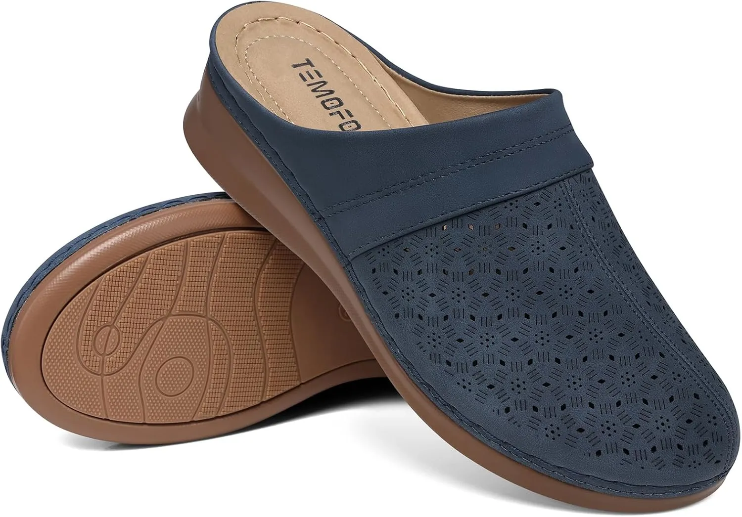 TEMOFON Womens Clogs Slip on Mules: Closed Toe Sandals Women - Summer Wedge Comfortable Shoes