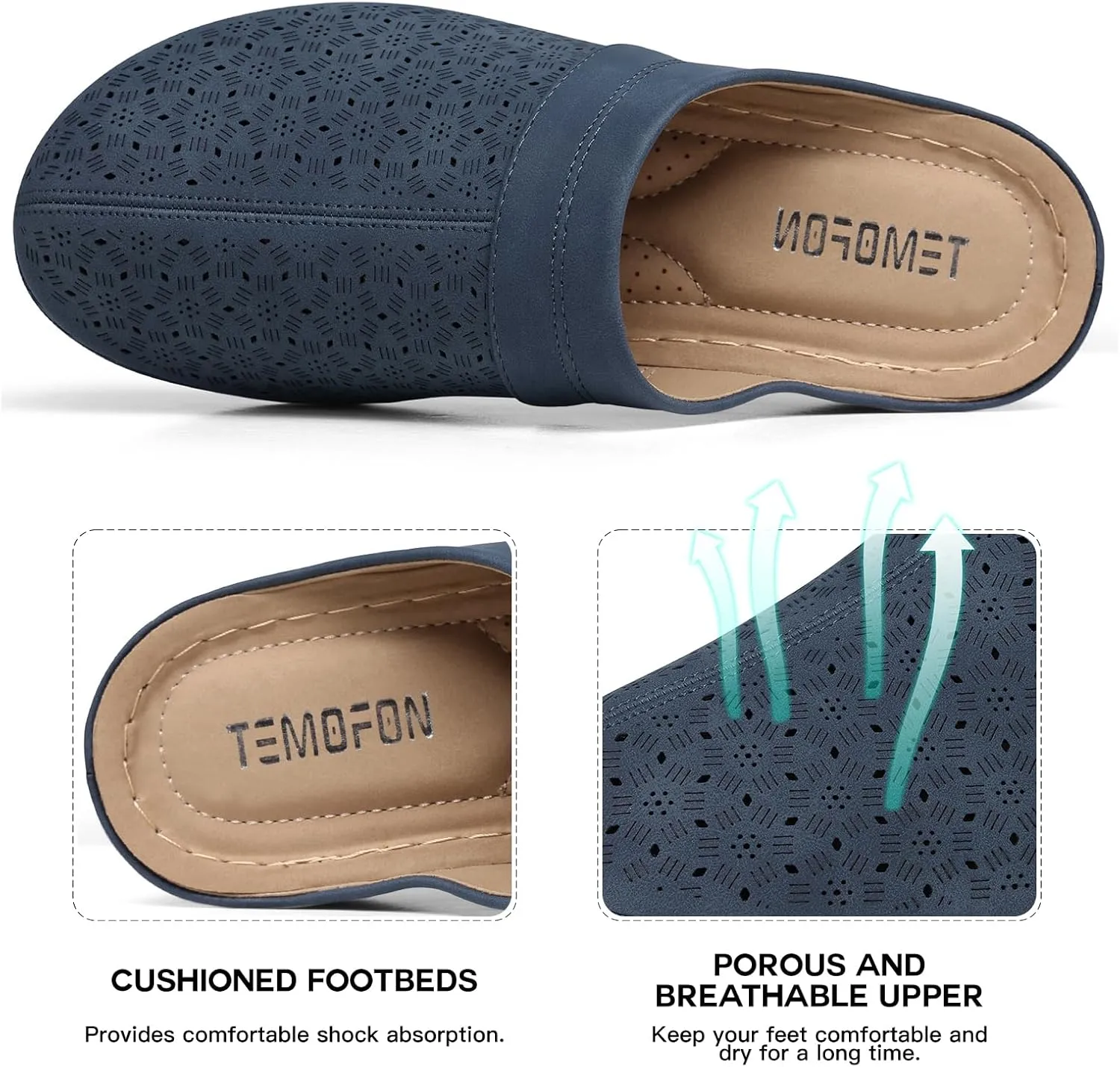 TEMOFON Womens Clogs Slip on Mules: Closed Toe Sandals Women - Summer Wedge Comfortable Shoes