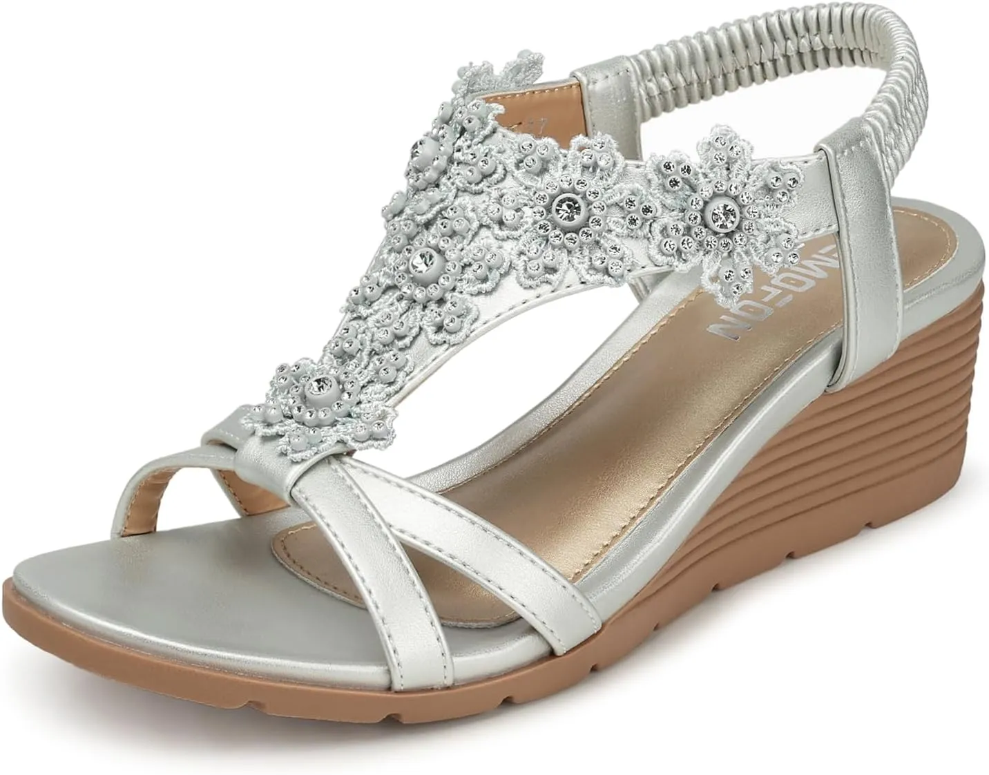 TEMOFON Women's Low Wedge Heels Summer Dressy Platform Sandals Elastic Ankle Strap Open Toe Flower Shoes