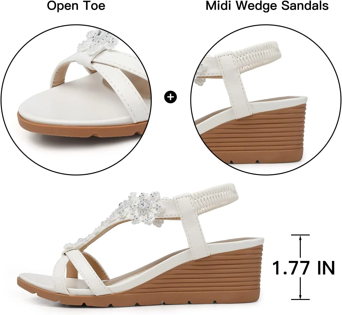 TEMOFON Women's Low Wedge Heels Summer Dressy Platform Sandals Elastic Ankle Strap Open Toe Flower Shoes