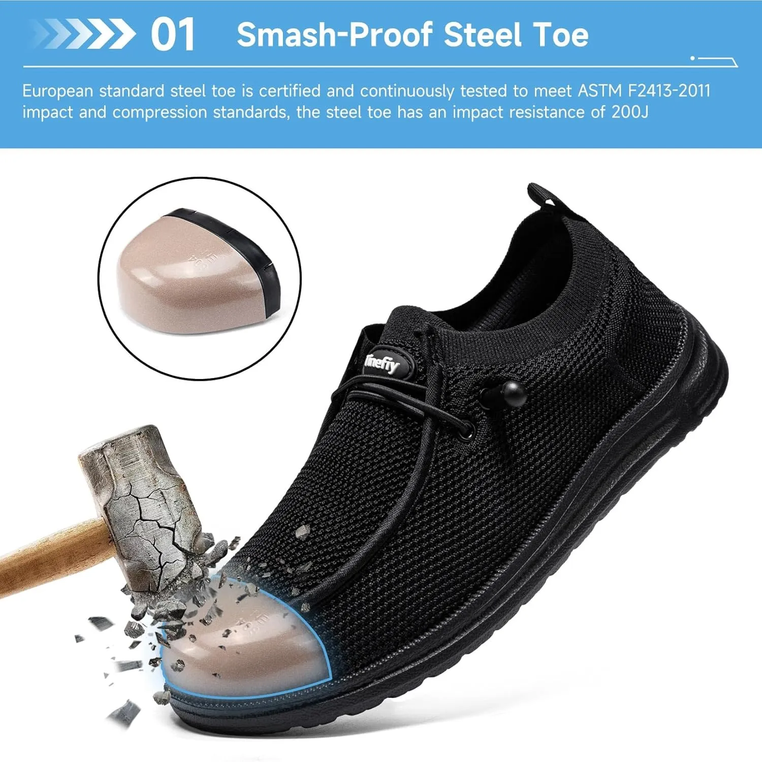 Tinefiy Steel Toe Shoes for Women Lightweight Comfortable Slip On Safety Work Sneakers Cushion Puncture Proof Shoes Indestructible Shoe