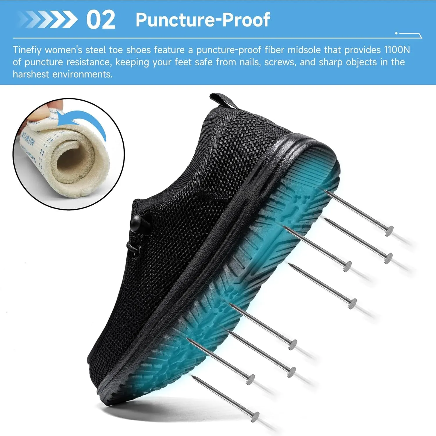 Tinefiy Steel Toe Shoes for Women Lightweight Comfortable Slip On Safety Work Sneakers Cushion Puncture Proof Shoes Indestructible Shoe