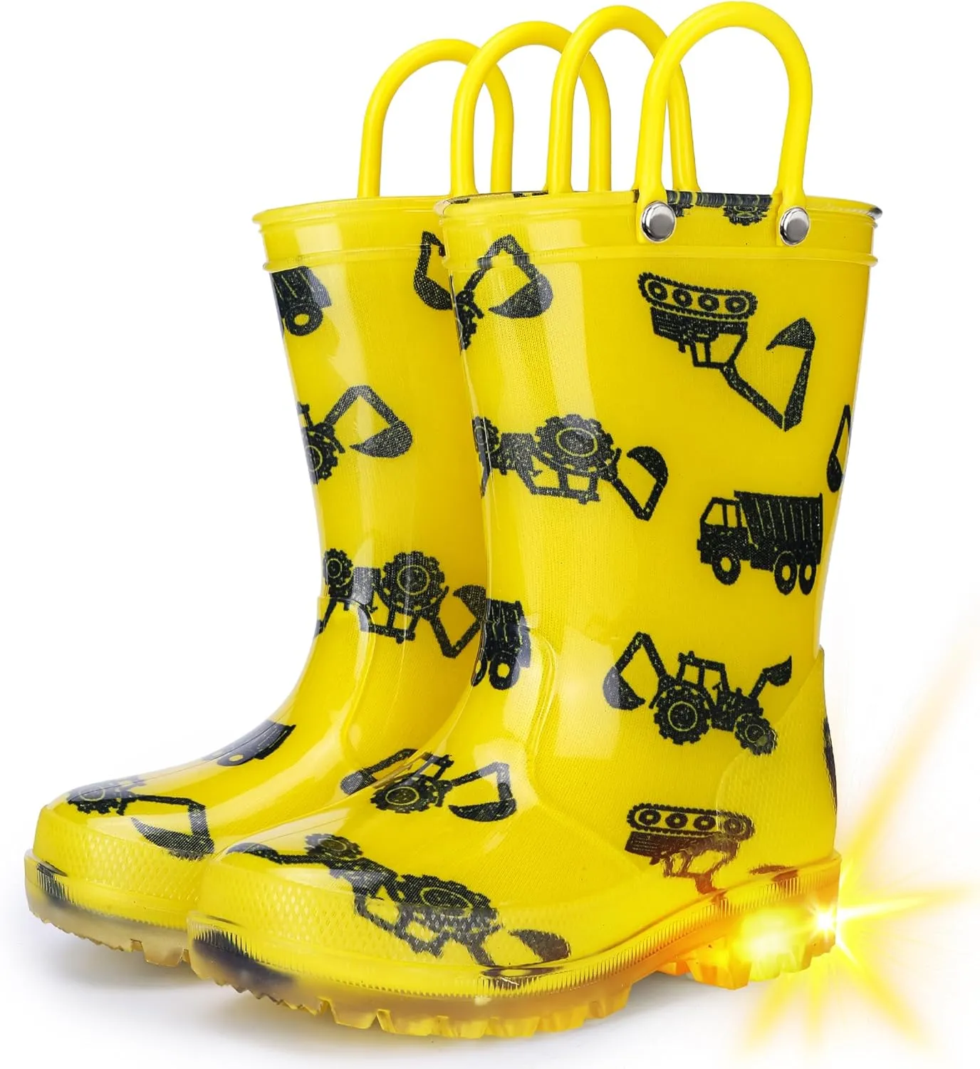 Toddler Rain Boots Boys Rain Boots - Patterns Light Up Kids Rain Boots with Easy-On Handles Lightwight Waterproof Rain Shoes (Toddler/Little/Big kids)