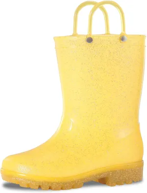 Toddler Rain Boots,Waterproof Glitter Kids Rain Boots with Easy-on Handles for Boys and Girls