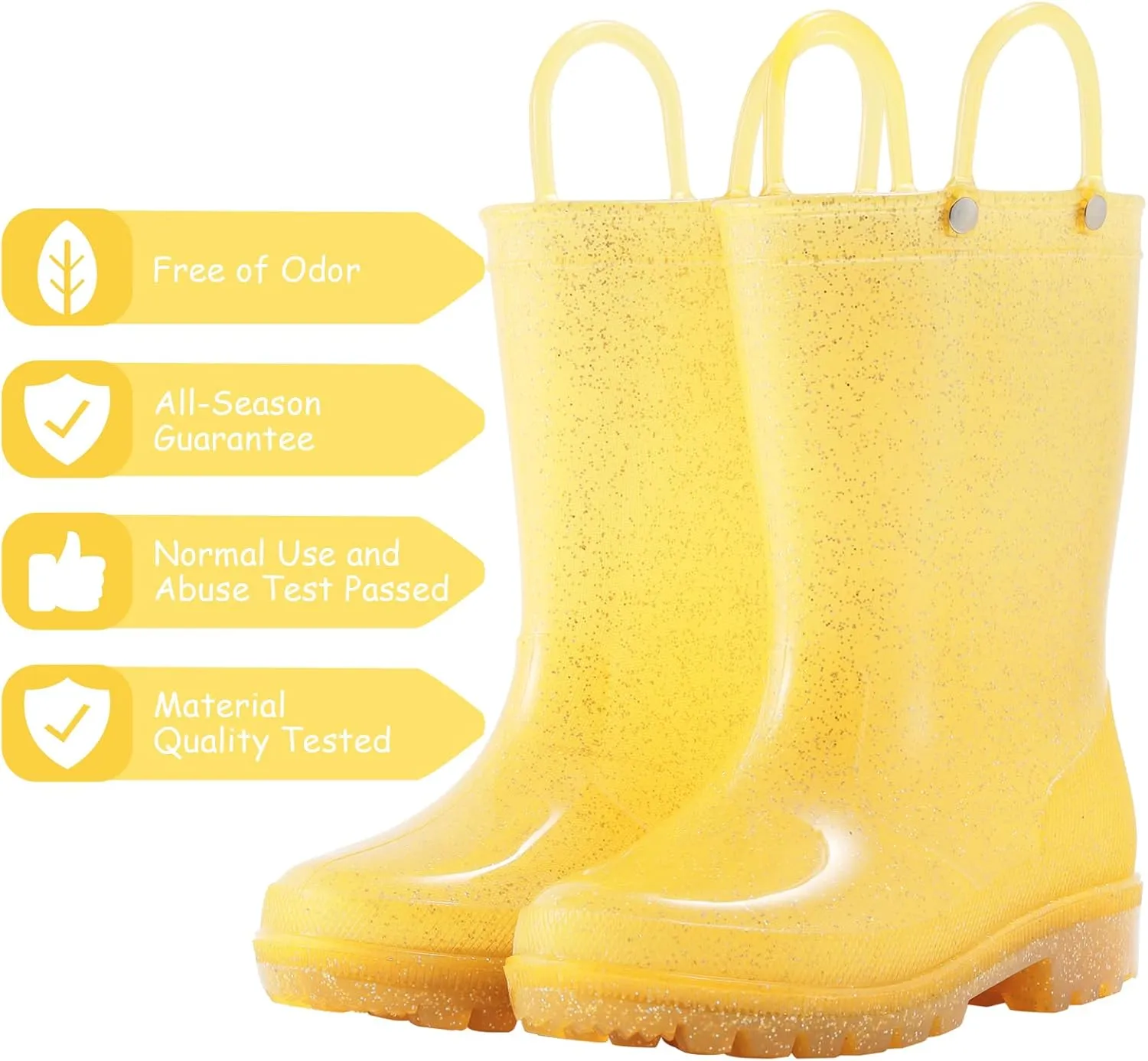 Toddler Rain Boots,Waterproof Glitter Kids Rain Boots with Easy-on Handles for Boys and Girls