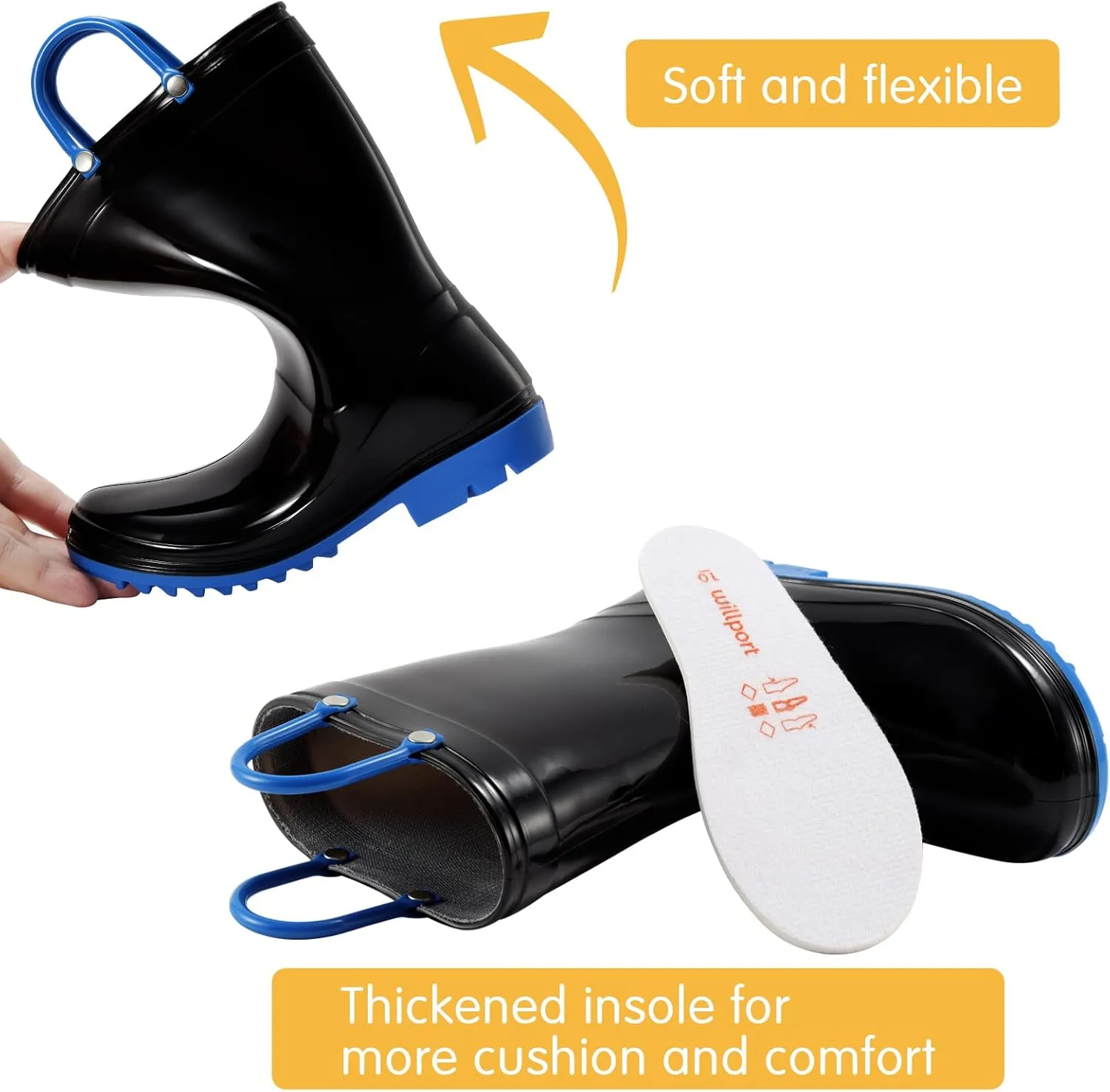 Toddler Rain Boots,Waterproof Kids Rain Boots with Easy-on Handles for Boys and Girls