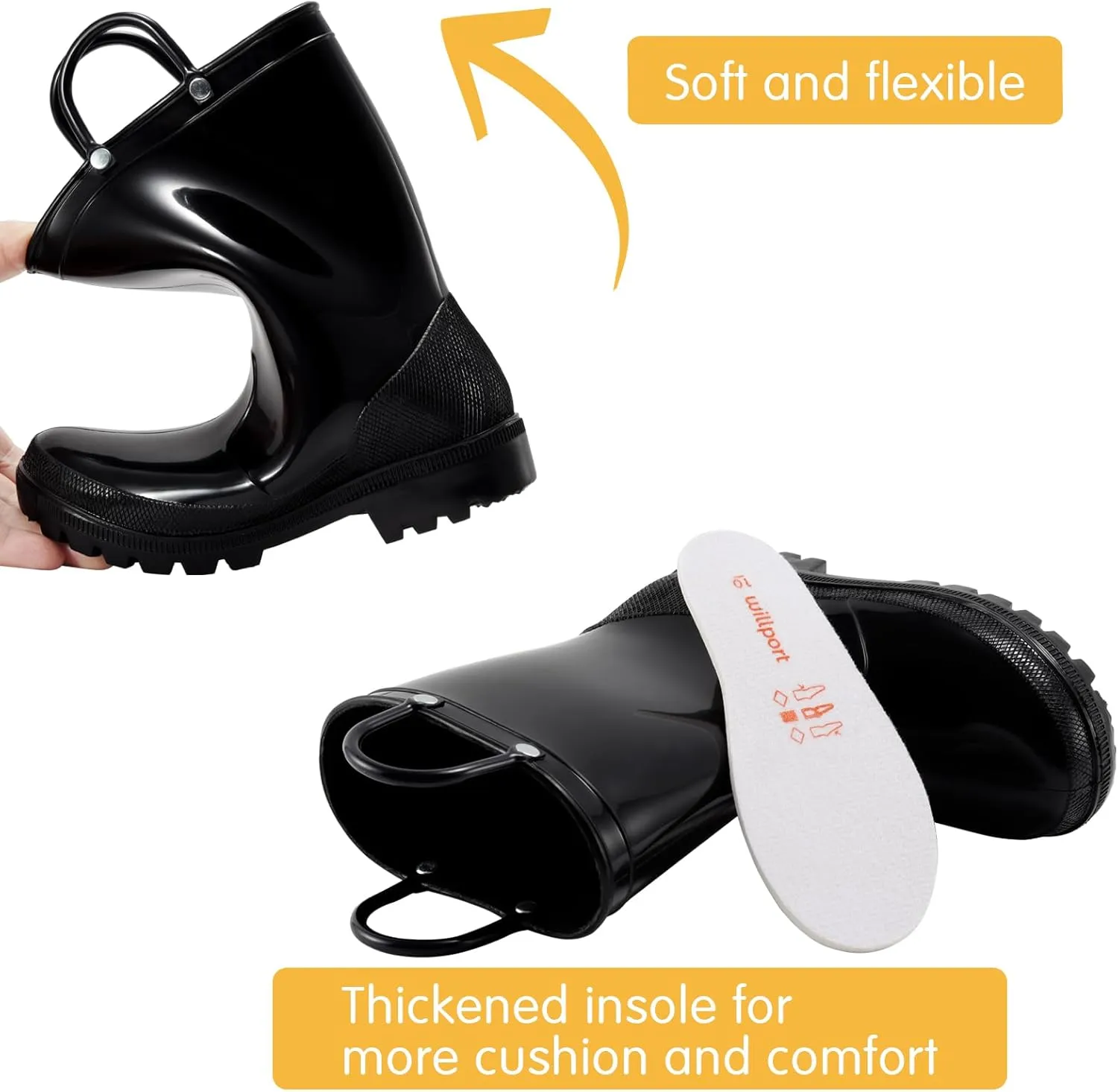 Toddler Rain Boots,Waterproof Kids Rain Boots with Easy-on Handles for Boys and Girls