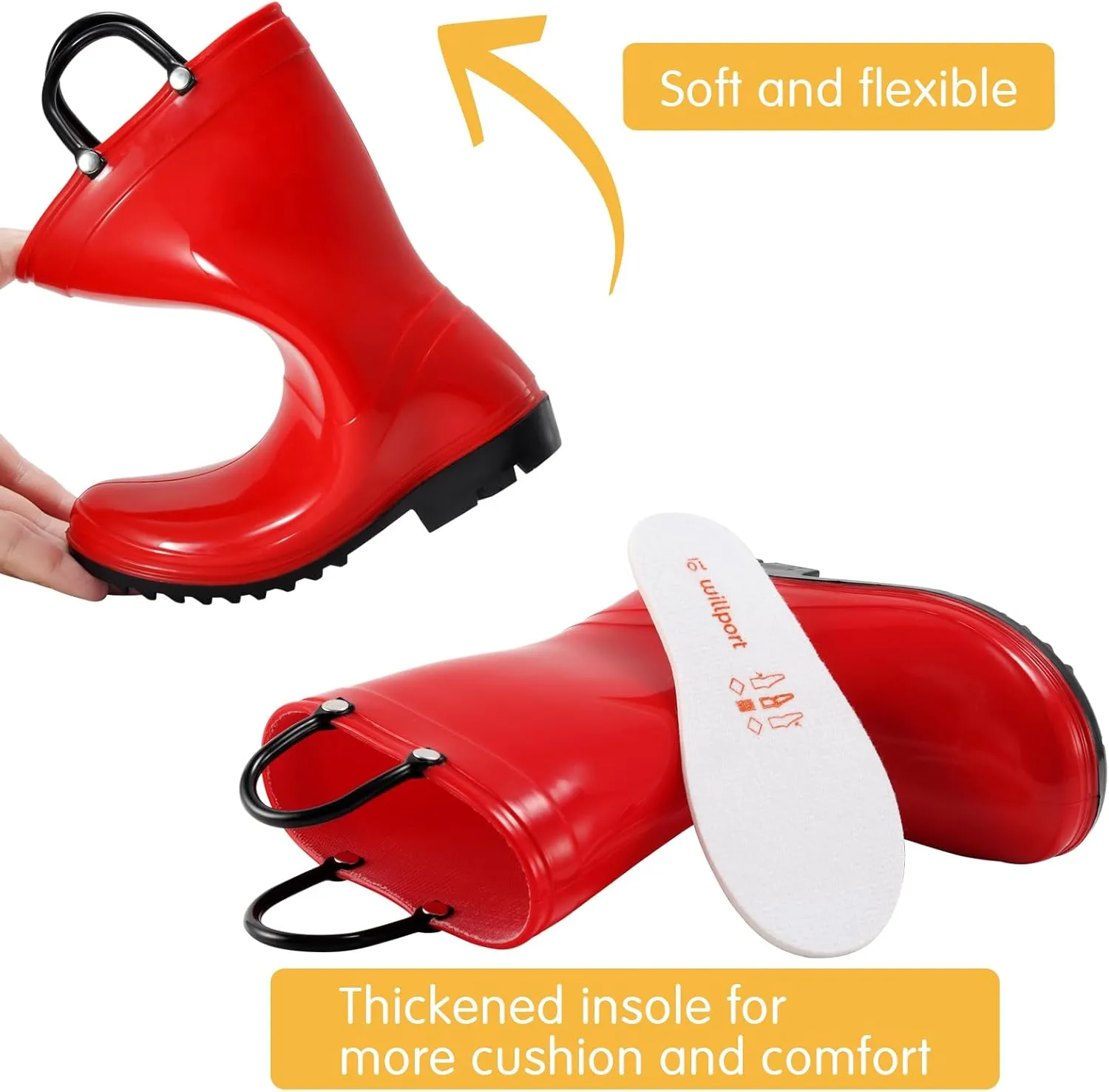 Toddler Rain Boots,Waterproof Kids Rain Boots with Easy-on Handles for Boys and Girls