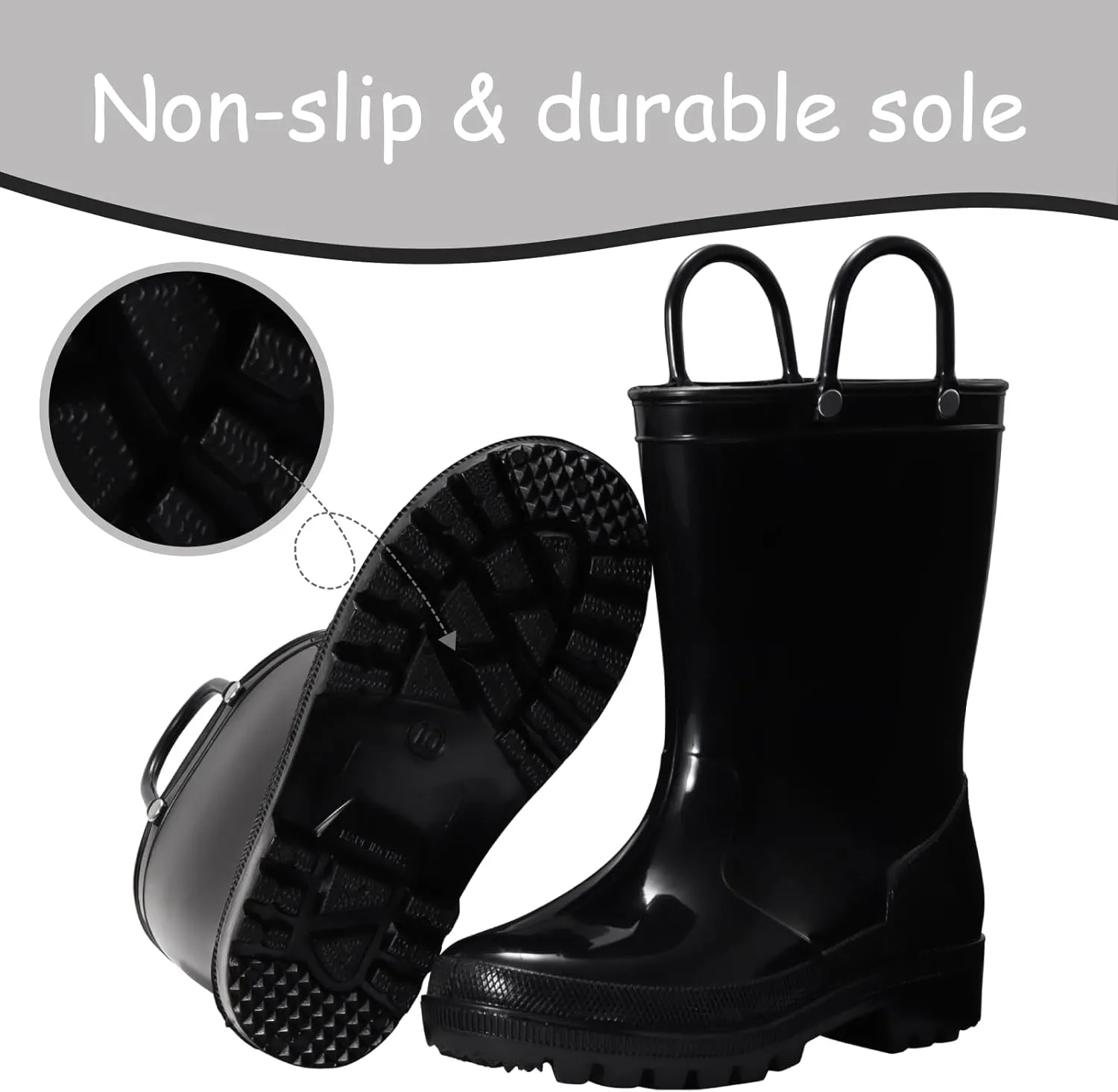 Toddler Rain Boots,Waterproof Kids Rain Boots with Easy-on Handles for Boys and Girls